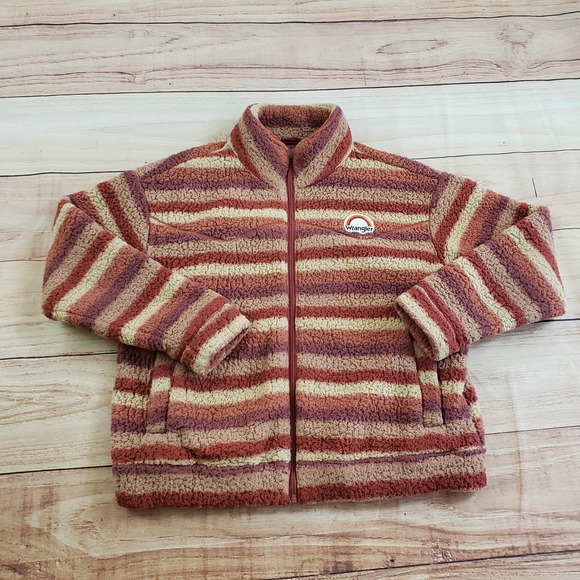 Wrangler Sweater Womens Small Red Brown Outdoor Fleece Full Zip Hooded‎ Ladies - Picture 1 of 9